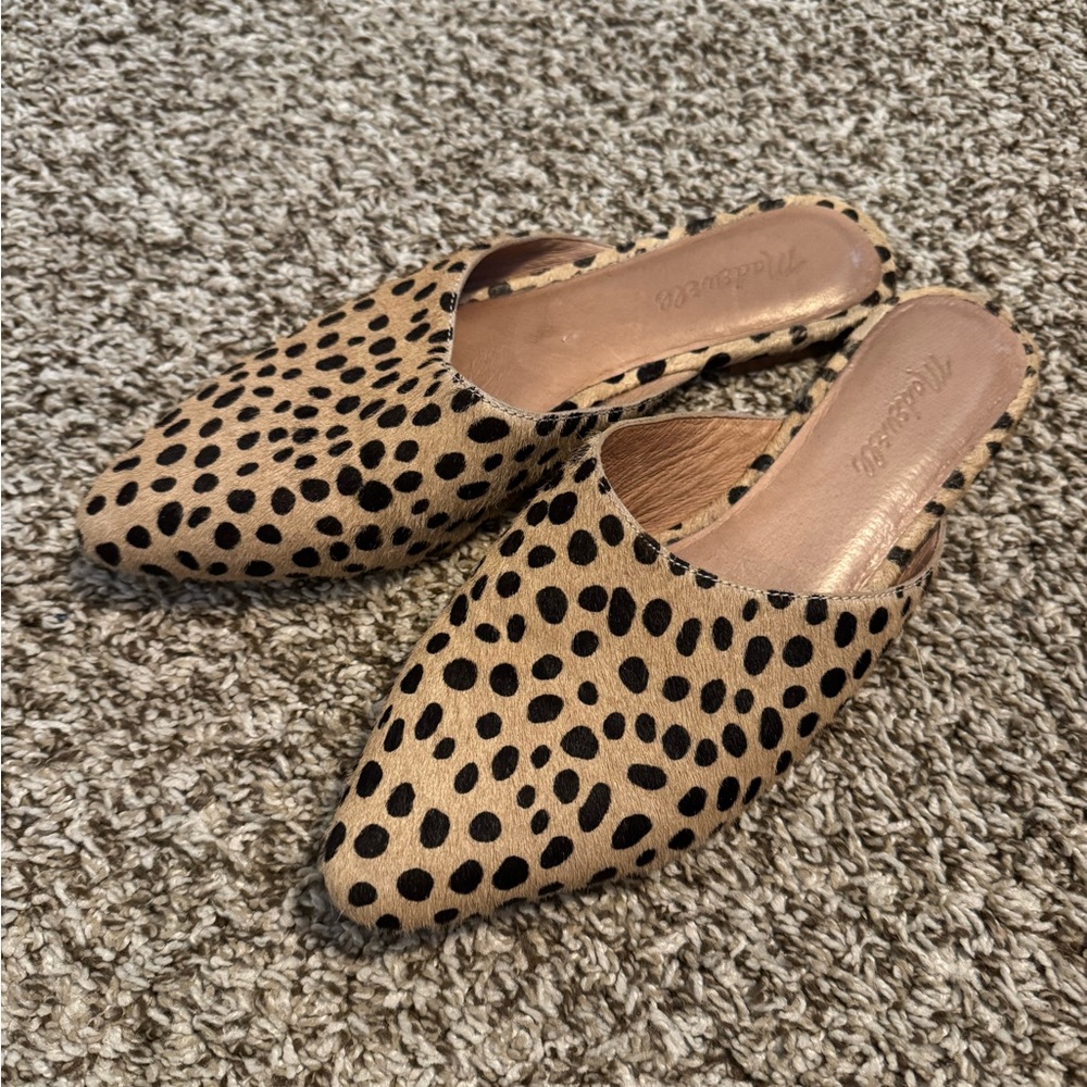 Madewell Tan and Black Animal Print Mules